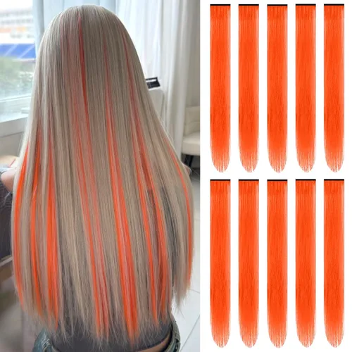 Vista 8 de Extensiones de cabello negro con clip, extensiones sintéticas