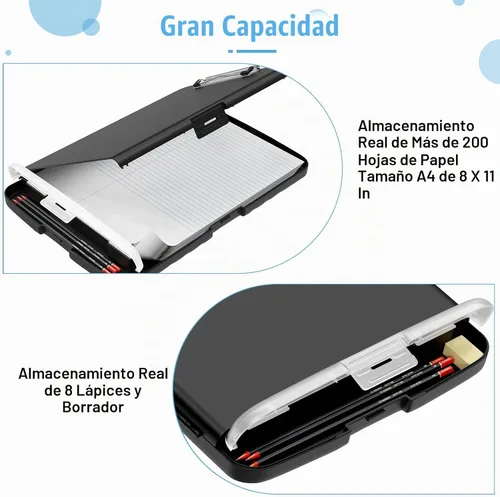 Vista 3 de Hongri - Portapapeles con almacenamiento con estuche para lápices, 8.5 x 11 pulgadas Negro