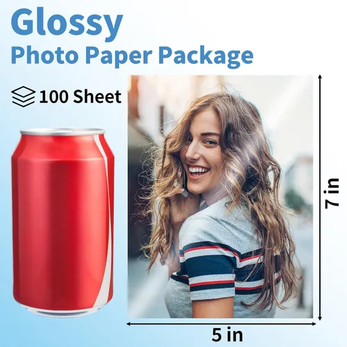 Vista 2 de Reastar Papel fotográfico de 5 x 7 pulgadas, 100 hojas de papel brillante para impresora fotográfica, papel de imagen de secado instantáneo