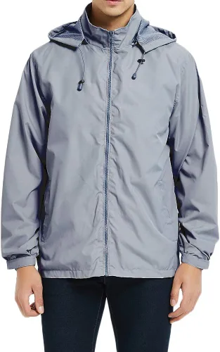 Vista 7 de Chaqueta impermeable cortavientos ligera para hombre con capucha extraíble