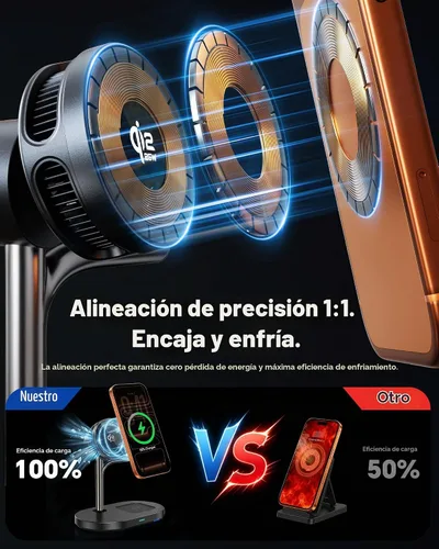 Vista 7 de Qi2.2 25W 3 en 1 Cargador Mag-Safe con estación de carga de enfriamiento Cargador inalámbrico Qi 2 de carga rápida para iPhone 18 Pro-8, Apple Watch