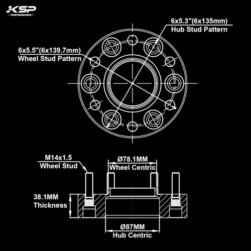 Vista 3 de Adaptadores de rueda KSP de 6 x 135 a 6 x 5.5, espaciador de conversación de patrón de pernos para rueda Silverado Ram instalar en vehículos F150