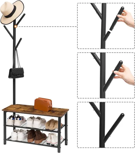 Vista 6 de HOOBRO Zapatero de 3 niveles, organizador industrial de zapatos, banco de almacenamiento con estantes de malla, para entrada, sala de estar
