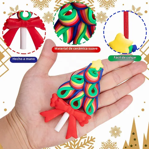 Vista 3 de Codree 8 piezas de adornos de piruleta de bastón de caramelo arcoíris - Adornos colgantes de arcilla polimérica para árbol de Navidad, fiesta