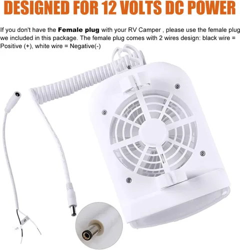 Vista 7 de Facon Combo de luz de ventilador de 12 V CC para caravana emergente, interruptor independiente, cable extensible de 2 velocidades con enchufe macho