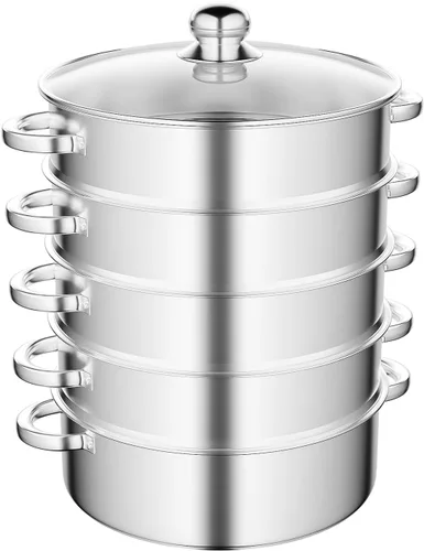 Vista 11 de Olla de vapor para cocinar de acero inoxidable de 5 niveles, vaporizador de carne, verduras, cocina, cocina, utensilios de cocina de múltiples capas