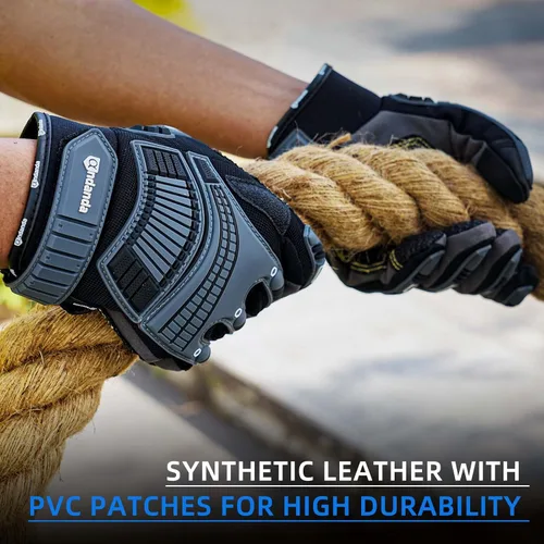 Vista 6 de ANDANDA Guantes de trabajo resistentes para hombre, guantes de trabajo antiimpacto, TPR antivibración, antideslizantes, aptos para pantalla táctil