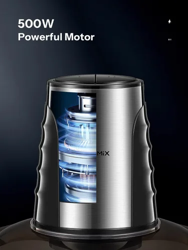 Vista 3 de Procesadores de alimentos con 2 cuencos grandes (12 tazas + 12 tazas), picadora eléctrica Reemix con potente motor de cobre de 500 W, 4 cuchillas