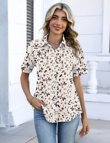 Vista 5 de Zeagoo Camisas con botones para mujer, de manga corta, cuello en V, elegantes y casuales