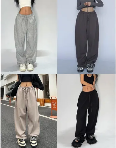 Vista 2 de Pantalones deportivos de pierna ancha para mujer, pantalones holgados Y2k de pierna recta con bolsillos, pantalones Y2K de tiro bajo