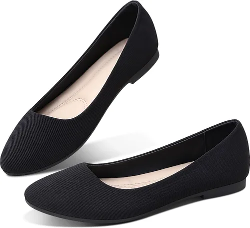 Vista 11 de Obtaom Zapatos planos de puntera redonda para mujer, zapatos de ballet negros para niñas