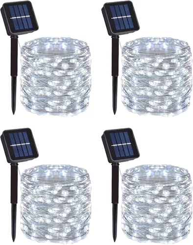 Vista 11 de Paquete de 2 cadenas de luces LED de 200 unidades, 66 pies, con cable de cobre, alimentadas por energía solar, impermeables, 8 modos, luces de hadas