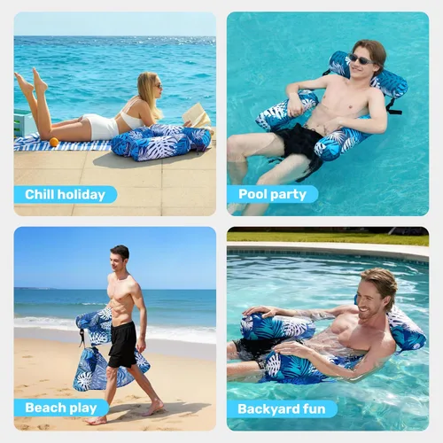 Vista 8 de Sloosh Sillas flotantes de piscina para adultos, sillas inflables de piscina, hamaca flotante con patrón de plantas para adultos, flotadores