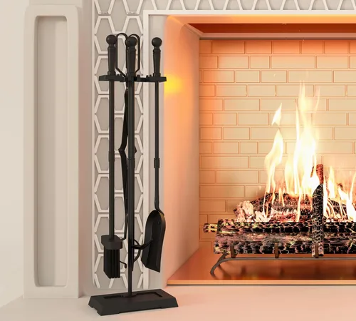 Vista 4 de Kingson Juego de herramientas para chimenea, 5 piezas, para interiores y exteriores, juego de póquer resistente con mango ergonómico