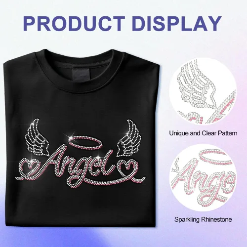 Vista 5 de MAYJOYDIY Alas de transferencia termoadhesivas con texto de ángel con diamantes de imitación, parches de reparación de ropa, apliques de amor