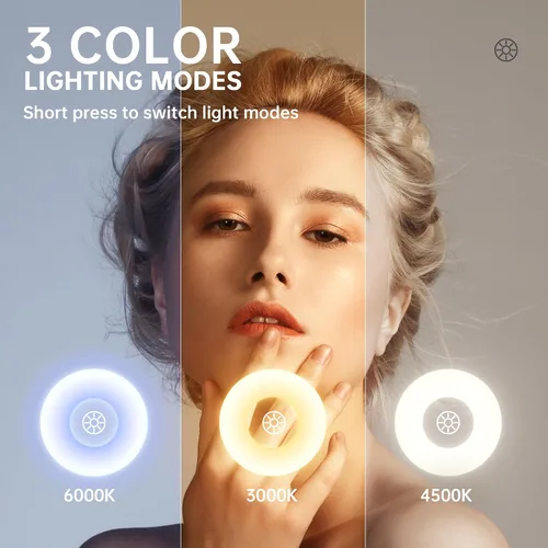 Vista 3 de Hasipu Espejo de tocador con luces, espejo de maquillaje LED arqueado de 14 x 18 pulgadas, espejo de maquillaje iluminado con luces, control táctil
