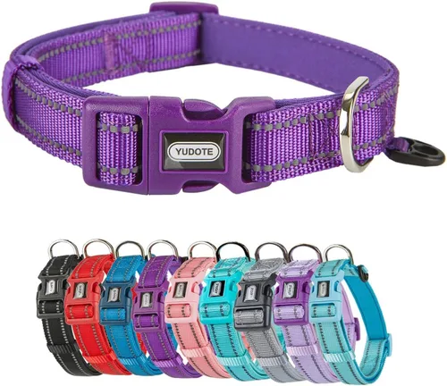 Vista 9 de Collar acolchado de nailon reflectante para perro, collares suaves ajustables para mascotas con hebilla de liberación rápida para perros pequeños