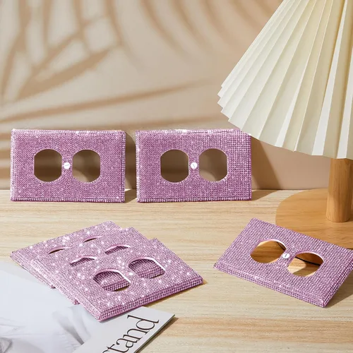 Vista 7 de Kathfly 10 fundas de enchufe de diamantes de imitación rosas, placas de pared decorativas brillantes para enchufes eléctricos, cubiertas de enchufe