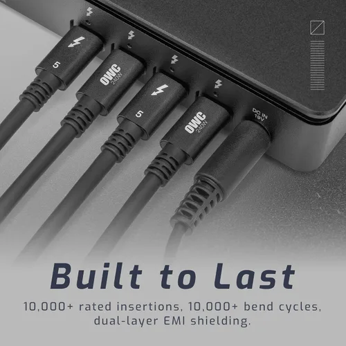 Vista 8 de OWC Cable Thunderbolt 5 (USB-C) de 0.8 M, hasta 80 Gb/s de velocidad de datos bidireccional, hasta 120 Gb/s para mayor ancho de banda de pantalla