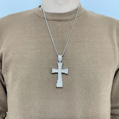 Vista 7 de Heavstjer Collar con colgante de cruz de acero inoxidable de joyería de oro de 18 quilates Hip Hop