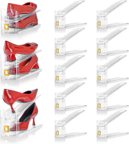 Vista 15 de Organizador de ranuras ajustables para zapatos, paquete de 10 unidades de apiladores de zapatos transparentes, soporte para zapatos, ahorrador