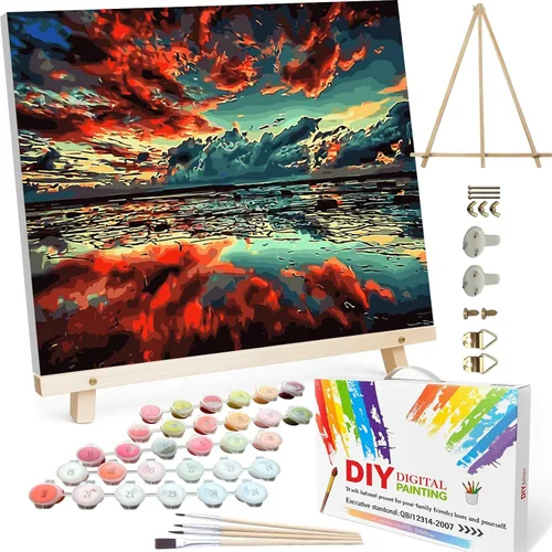 Vista 20 de BAISITE 0304 - Kit de pintura por números para adultos principiantes; paquete de 2 lienzos de 8 pulgadas de ancho x 12 pulgadas de largo; caja