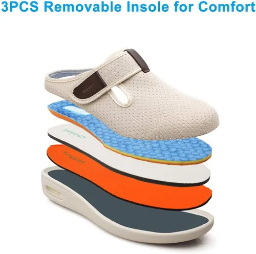 Vista 5 de Orthoshoes Sandalias planas para diabéticos para mujer, con edema ajustable, pantuflas de espuma viscoelástica extra anchas fáciles de poner