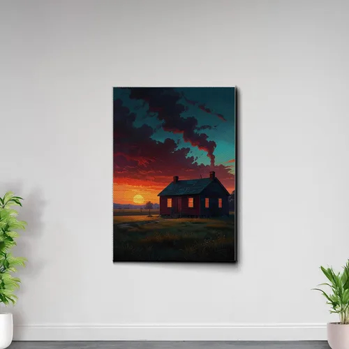 Vista 7 de Canvas Print Farmhouse On The Prairie Rustic Farmhouse Wall Art Framed Canvas Print Synthwave Rustic Mashup Art Watercolor print Canvas, Decor