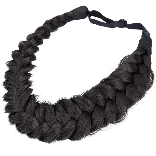 Vista 18 de Diadema ancha y despeinada de 2 mechones de cabello sintético trenzado, accesorio de belleza para mujeres y niñas, 62g/2.1 oz (caoba)