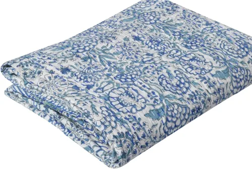Vista 3 de YUVANCRAFTS Manta de algodón con estampado de bloques de mano india Kantha, tamaño Queen (blanco, individual de 90 x 60 pulgadas)