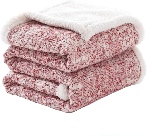 Vista 9 de SE SOFTEXLY Manta reversible de sherpa con 30% lana y 70% algodón, manta suave y esponjosa, manta de otoño e invierno para sofá, cama, silla