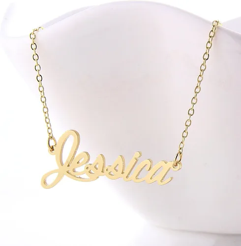 Vista 3 de HUAN XUN - Collar con nombre personalizado en plata dorada