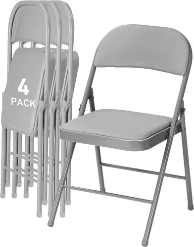 Vista 16 de SEALAMB Paquete de 4 sillas plegables con asiento cómodo, marco de metal resistente, sillas apilables portátiles para bodas, fiestas, oficina