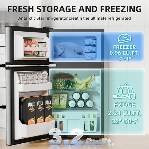Vista 4 de Antarctic Star - Refrigerador compacto con congelador, mini refrigerador de 2 puertas, estante ajustable, termostato ajustable, para dormitorio