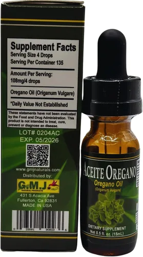 Vista 5 de Aceite de orégano (aceite de orégano) 0.5 fl oz Suplemento dietético Aceite esencial natural 135 porciones Salud digestiva Salud general