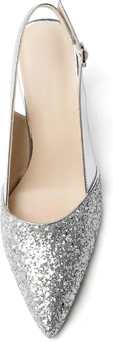 Vista 4 de SAMMITOP Zapatos de tacón alto con purpurina de charol para mujer, punta puntiaguda, zapatos de tacón alto para fiesta, boda, graduación