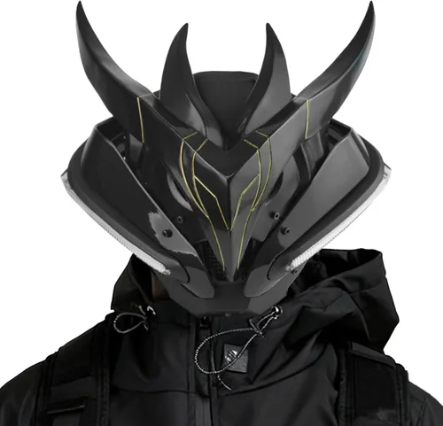 Vista 7 de Máscara punk cosplay para hombres, accesorio futurista de disfraz de samurái, casco punk Techwear para Halloween