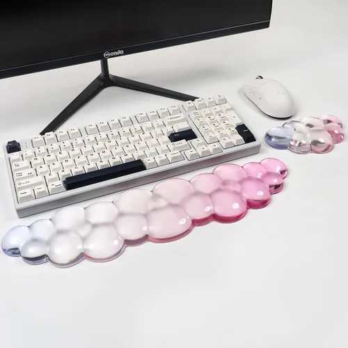 Vista 10 de Set de reposamuñecas ergonómico de gel de silicona para teclado y ratón Cloud – Reposamuñecas transparentes para teclado de computadora 60%/68%/75%