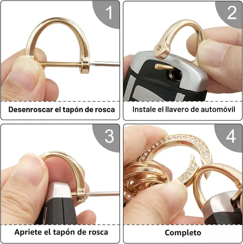 Vista 6 de Llavero de muñeca de cuero OHKYOOT, llavero de muñeca para automóvil con 5 llaveros y anillo anti-pérdida Negro