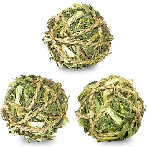 Vista 10 de SunGrow Paquete de 3 bolas masticables de conejo, juguete de dentición de hierba surtida para mascotas de bolsillo pequeñas, soporte de desgaste