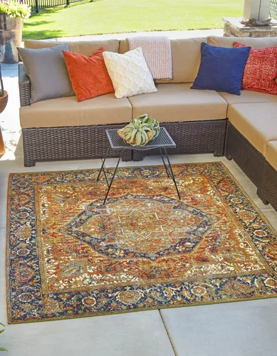 Vista 15 de Unique Loom Outdoor Traditional Collection - Alfombra de área - Nosara (4 pies 1 pulgada x 6 pies 1 pulgada, rectangular, azul/azul claro)