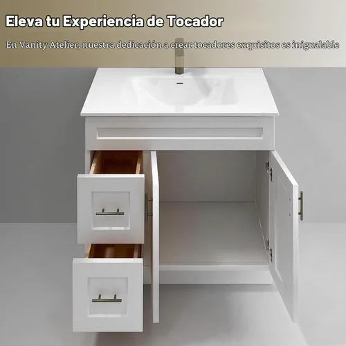 Vista 5 de White Shaker - Base para lavabo de baño con cajones de 36 pulgadas, listo para montar
