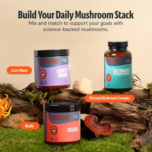 Vista 8 de FreshCap Mushrooms Suplemento de melena de leones en polvo, 14,000 mg, extracto de melena de león, suplemento de hongos para concentración