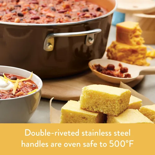 Vista 4 de Ayesha Curry Home Collection - Cacerola antiadherente con tapa, 3 cuartos de galón, color marrón