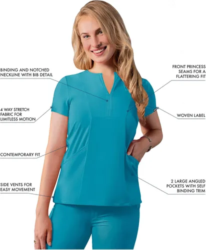 Vista 2 de Adar - Ropa quirúrgica Addition para mujer, blusa médica con cuello en V y muescas