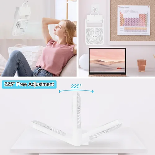 Vista 5 de ELZO Ventilador de viaje, mini ventilador de escritorio plegable, funciona con pilas, 3 velocidades ajustables de inclinación de 225°, ventilador