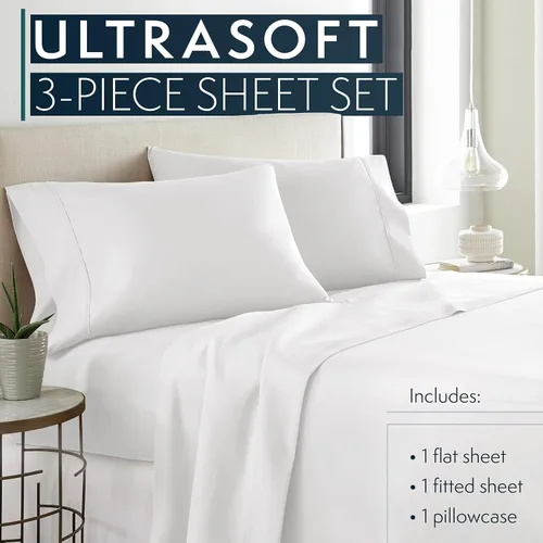 Vista 2 de HC COLLECTION Juego de sábanas para cama individual con 1 funda de almohada, sábanas de microfibra cepillada de 1800 hilos de lujo hotelero Serie