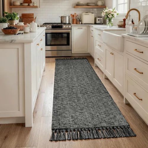 Vista 31 de Collive Alfombra de Baño Negra, 2' x 3' Tejida a Mano Lavable Alfombras Pequeñas de Cocina, Alfombra de Entrada Reversible de Algodón Alfombra