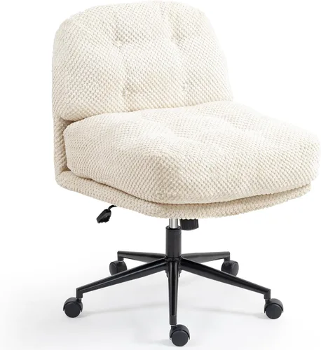 Vista 9 de Silla cruzada con ruedas más anchas y gruesas, silla de oficina con patas cruzadas, cómoda, ajustable, giratoria, color blanco