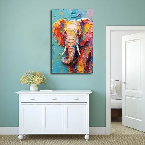 Vista 4 de Fyzuf Póster de elefante para pared, pintura al óleo animal sobre lienzo, póster de elefante cubismo colorido elefante estético R lienzo póster sin
